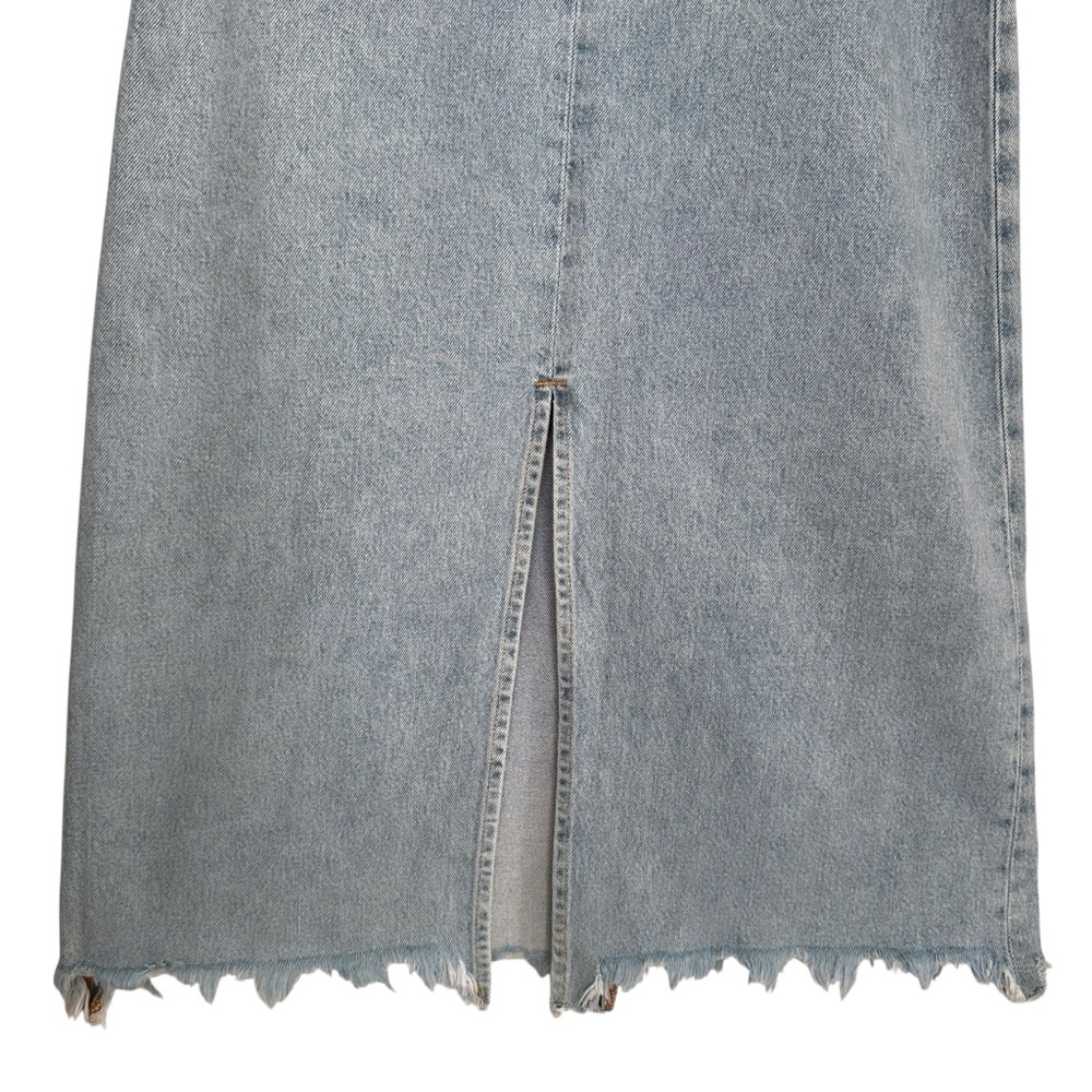 ZARA Premium Denim Light Wash Midi Skirt Raw Hem Front Slit Size L - Picture 6 of 16